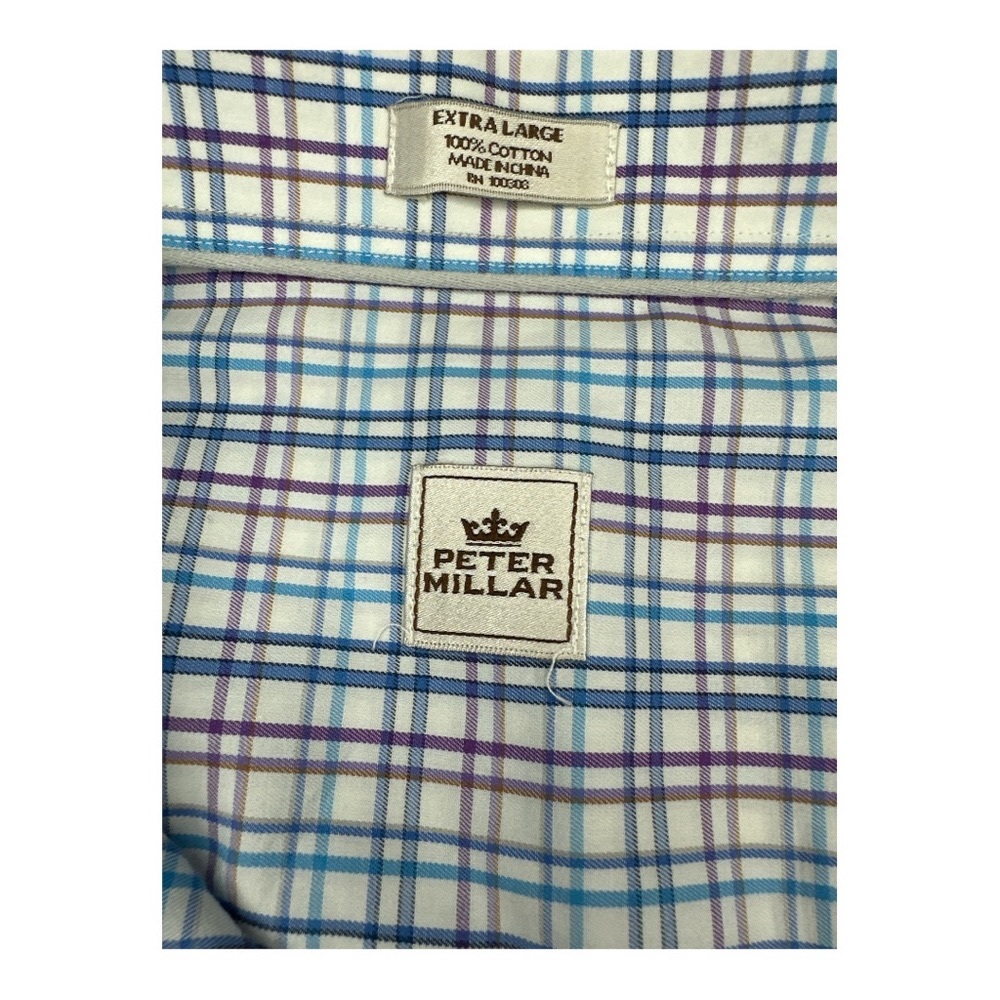 Peter Millar Button Down Long Sleeve Plaid Dress Shirt Men’s Size XL Blue/Purple